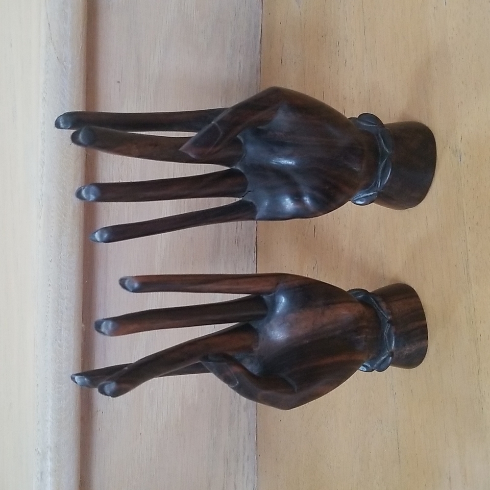 Bali Indonesia Buddha Mudra Hand Carved Coromandel Wood Hands - Picture 2 of 15